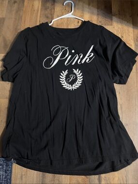 PINK Victoria's Secret Black Short Sleeve Tee with White Script oversized size L